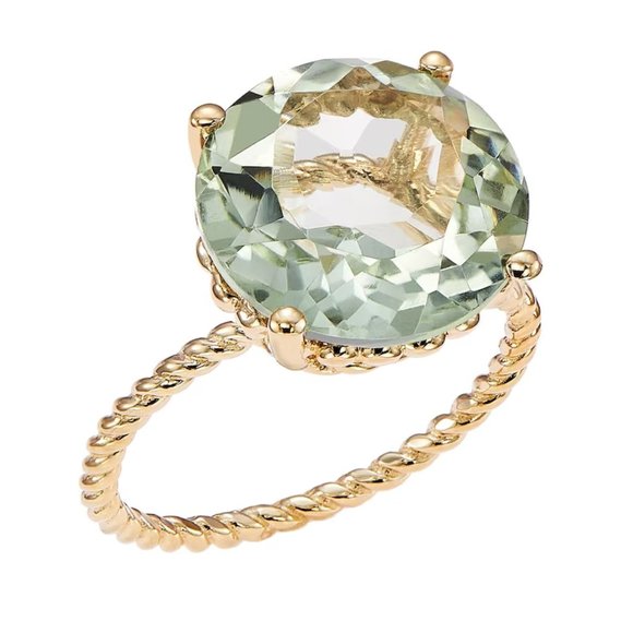 14k Yellow Gold Green Amethyst Ring Sz 7 (approx) - Picture 1 of 4